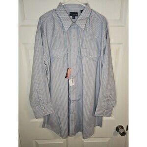 NWT Vintage Panhandle Slim Shirt Mens Pearl Snap Striped Western Blue XL 18.5